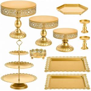 lot 19841 image: Suwimut 10 Pieces Gold Cake Stand Set, Metal Round Cupcake Holder Dessert Display Plate Serving Platter, Dessert Table Stands and Trays Set for Christmas, Wedding, Birthday, Anniversary, Tea Party