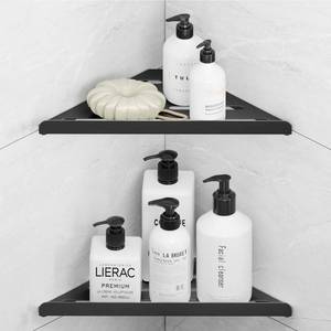 lot 20267 image: Fikoksol Shower Caddy, 2 Pack Bathroom Corner Shelf, Triangle Shelf Storage for Bathroom Shower, Black Metal Shower Shelf and Rustproof Wall Mounted Adhesive Glue Organizer Accessories and Essentials
