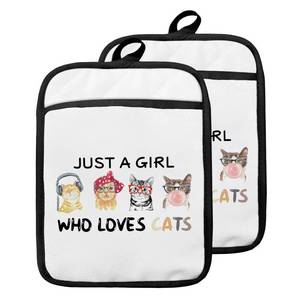 lot 20288 image: GOOZHO Cat Pot Holders with Pockets, Just a Girl Who Loves Cats Oven Pot Holders Heat Resistant Oven Mitts Hot Pads for Kitchen Baking Cooking