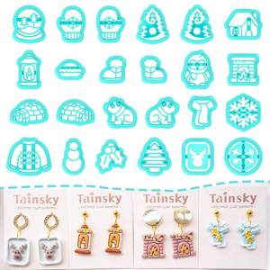 lot 20298 image: TAINSKY Winter Polymer Clay Cutters, Christmas Clay Cutters for Polymer Clay Jewelry, Snowman Polymer Clay Earring Cutters, 24 Shapes Polymer Clay Cutters for Earrings Making