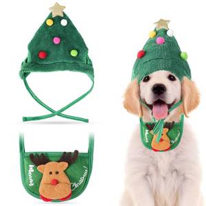 lot 20320 image: Dog Christmas Hat, Pet Christmas Clothes with Santa Hat and Bib, Soft Plush Holiday Outfit for Festive Party, Cute Christmas Accessories for Small Dogs and Cats
