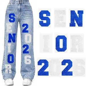 lot 20362 image: Zeyune 10 Pcs 4 in Senior 2026 Letters Iron on Patches for Jeans Glitter DIY Iron on Decals 2026 for Graduation Jeans, Pants, Sweatpants and Clothing Heat Transfer Senior Stuff(Blue,White)