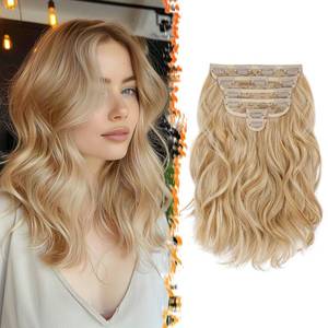 lot 20408 image: BARSDAR 12 Inch Wavy Honey Blonde Clip in Hair Extensions - 6PCs Short Wavy Honey Blonde Clip in Hair Extensions for Women - Full Head Thick Soft Synthetic Curly Hairpieces Daily Party