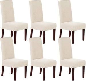 lot 1663 image: HAVERSAILTEX Stretch Jacquard Fabric Dining Chair Covers 6-Pack Natural