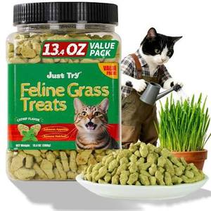 lot 18394 image: Just Try 16 OZ Cat Grass Jerky Treats for Indoor Cats Natural Chicken Healthy Cat Snacks Training Biscuits Hairball Control and Digestive Aid for Cats