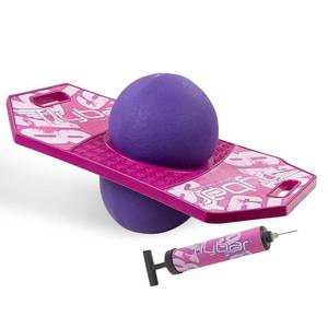 lot 1707 image: Flybar Pogo Trick Ball for Kids, Trick Bounce Board for Boys and Girls Ages 6, Up to 160 lbs, Includes Pump, Easy to Carry Handle, Durable Plastic Deck Indoor, Outdoor Toy Pogo Jumper (Pink Berry 2)