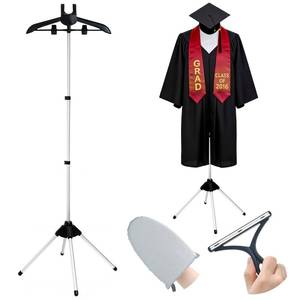 lot 1710 image: Garment Steamer Stand for Clothes, 32in-63in Inch Adjustable Portable Clothes Stand, Graduation Gown Display Stand, Steam Iron Stand, Including Ironing Gloves, Clothes Rac, Hair Remover 