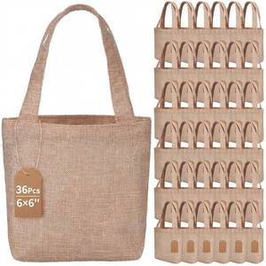 lot 1711 image: Aliceset 36 Pcs Mini Burlap Tote Bags with Handles Small Jute Gift Bags Bulk with Tags Reusable Wedding Bridesmaids Welcome Teachers Burlap Bag for DIY Party Favors (6 x 6 x 2.8 Inch,Light Brown)