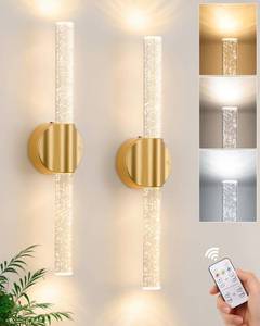 lot 1712 image: Peel and Stick on Gold Battery Operated Wall Sconces Set of 2, Rechargeable Magnetic Linear Wall Lights for Bedroom, Wireless Sconces with RemoteandTouch Control, 3CCTandDimmable Wall Lamp for Living Room