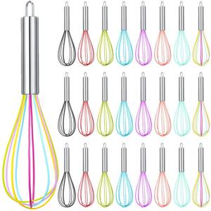 lot 1721 image: Domensi 24 Pcs 8 Inch Whisks Bulk for Cooking Silicone Whisks Non Scratch Stainless Steel Egg Beater Colorful Coated Metal Heat Resistant Egg Beaters for Valentines Day Party Favor Gift Supplies