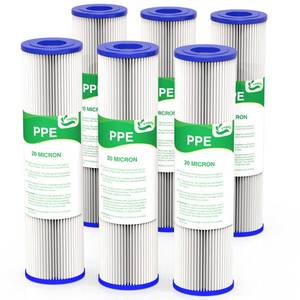 lot 1756 image: VEGEBE 20 Micron Water Filter 10in x 2.5in, 10-inch Whole House Sediment Pre-Filters for Well and Tap water, Replacement Cartridge for FXWPC, EQ-PFC35, ECP5-10, S1, 3WH-STDPL-F02, SPC-25-1005, 6-Pack