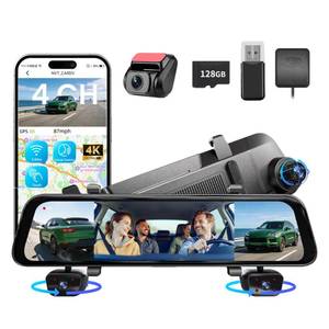 lot 1769 image: 2026 4K Mirror Dash Cam 4 Channel, 12in Touch Screen Rear View Mirror Camera for Cars,4K Dashcam Front Rear Inside, IR Night Vision,WiFi,APP,GPS, Voice Control,Free 128GB SD