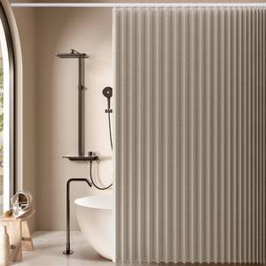 lot 2233 image: Jubilantex Folding Linen Shower Curtain for Bathroom Khaki Waterproof Shower Curtain 1 Panel with 14 Metal Grommets and 1 Tie Back for Hotel,70inx70in