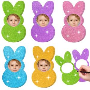 lot 2284 image: 50Pcs Easter Glitter Bunny Cutouts Colorful Rabbit DIY Photo Craft Cutouts Easter Paper Cut Outs Spring Sparkly Bulletin Board Decorations for Party School Classroom Home Chalkboard Wall Decor