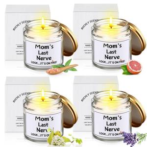 lot 2291 image: MTLEE 4 Pcs Gifts for Mom from Daughter Son, Motherfts Day Birthday Christmas Thanksgiving Gifts, 3.5 oz Momfts Last Nerve Scented Candles Cute Funny Stocking Stuffers Candle Set