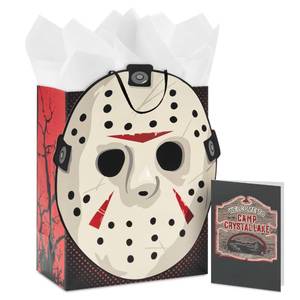 lot 2326 image: Hallmark Halloween Friday the 13th Gift Bag with Tissue Paper and Greeting Card (Jason Mask, Welcome to Camp Crystal Lake)