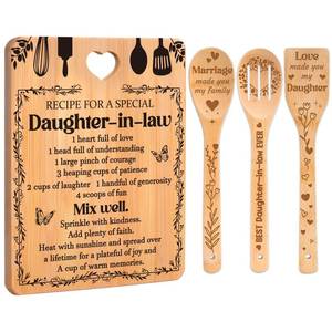 lot 2327 image: Gifts for Daughter in Law - inRecipe for a Special Daughter-in-Lawin Daughter in Law Birthday Gifts Cutting Board Set, Bamboo-Made Engraved Utensil Set Mothers Day Gifts for Daughter in Law