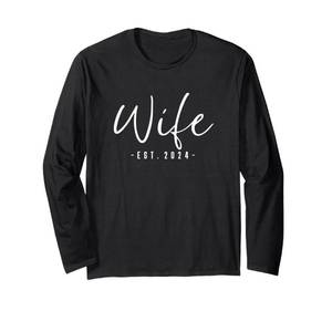 lot 2328 image: Wife Est 2024 Just Married Honeymoon Wedding Couples Long Sleeve T-Shirt M