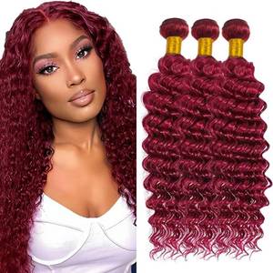 lot 2331 image: 99j Burgundy Bundles Human Hair Deep Wave Bundles Human Hair 14 16 18 Inch Wine Red Brazilian Hair 3 Bundle Unprocessed Virgin Remy Hair Extensions 50 Gram Per Bundle For Black Women