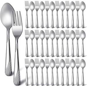 lot 2343 image: 50 Pcs Forks and Spoons Silverware Set Stainless Steel Flatware Cutlery Set Heavy Duty Metal Spoons and Forks for Kitchen Utensil Dinner Restaurant Home, Mirror Polished, Dishwasher Safe(Stripe)
