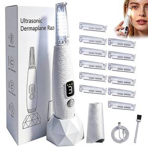 lot 2349 image: Sonic Dermaplane Razor for Women Face with 12 Refill Blades, Dermaplaning Tools for Peach Fuzz and Exfoliation, Eyebrow and Face Hair Remover,3 peeds,LED, Rechargeable Dermaplane Razor,White