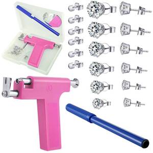 lot 2357 image: Hicarer Ear Piercing Kit Reusable Ear Piercing Gun with 12 Pairs Stainless Steel Earrings Studs, Crystal Earrings for at Home Salon Earlobe Cartilage Helix Tragus Tool Kit(Pink)