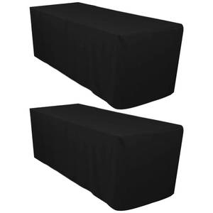 lot 2358 image: Surmente 2 Pack Black Fitted Tablecloths for 6 Foot Rectangle Tables, Black Table Covers for Weddings, Banquets, or Restaurants