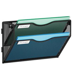 lot 2359 image: Marbrasse Wall File Holder 2-Tier Hanging Wall File Organizer, Mesh Mail Holder for Papers, Wall Mount File Clipboard and Magazine Organizer Great for Office Home (Black)