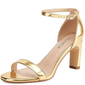 lot 2362 image: TEAIEUI Gold Heels for Women Open Toe Heeled Sandals Chunky High Heel with Ankle Strap Heeled for Women Dressy Block Heel 7