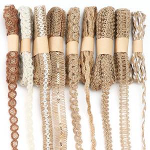 lot 2363 image: XYMYNWE 9 Rolls Jute Burlap Lace Ribbon Trim, 18 Meters Decorative Craft Fabric Ribbons for Crafts Wrapping Sewing Wedding Party Decorations