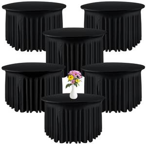 lot 2366 image: Preboun 6 Pack 4 Ft 48 Inch Spandex Round Tablecloths Wrinkle Free Stretchy Round Table Clothes for Table Tablecloth with Skirt for Party Wedding Home Decoration Parties Banquet (Black)