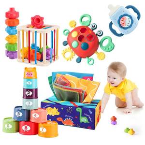 lot 3302 image: YOOYID 5 in 1 Baby Toys 6 to 12 to 18 Months, Montessori Toy for Babies 6-12 Months, Gifts for 1 Year Old, Sensory Toys for Babies, Baby Tissue Box, Stacking Cups, Shape Sorter Cube