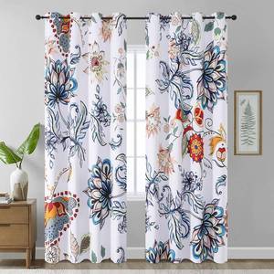 lot 3303 image: Estelar Textiler Boho Blue Floral Blackout Curtains for Living Room 90 inch Long 2 Panels,Thermal Insulated Room Darkening Window Drape with Grommet,Floral Print Pattern Decor Drapes,52Wx90L