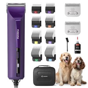 lot 3316 image: FuzzyFix AmpFix Professional DogPet Grooming Clippers - 2-Speed Heavy-Duty Motor, 2 Detachable Blade 8 Metal Combs, 10ft Cord, Runs Cool and Quiet, Anti-Slip Shatter-Proof Housing for All Animal Coats