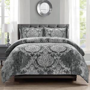 lot 3330 image: Sunshine Nicole Metallic Print Comforter Set, Distressed Velvet Face with Metallic Foil Print and Brushed Solid Microfiber Reverse, with Light Weight Soft Poly Fill, 3 Pieces Damask Grey Silver, Queen