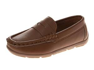 lot 3331 image: French Toast Kids Dress Shoes Faux Leather - Slipon Oxford Loafer Shoe - Cognac (Size 2 Big Kid)