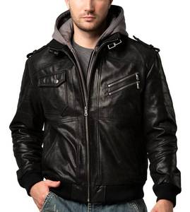 lot 3332 image: FLAVOR Men Brown Leather Motorcycle Jacket with Removable Hood (4X Big Tall, BlackGray)