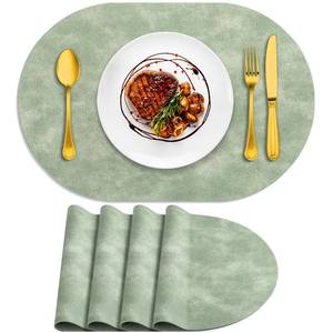 lot 4244 image: ADRIMER Placemats, Heat Resistant Oval Placemats Set of 4 Washable 12 x 17 Inch, Waterproof Table Mats, Wipeable Pu Place Mats for Kitchen, Dining Room, Green