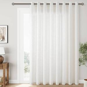 lot 4251 image: Extra Wide 100 inch Linen Curtains for Living Room Divider Light Filtering Semi Sheer Patio Curtain for Sliding Door Natural Coastal Decor Sunroom Floor to Ceiling Window Drapes Panels 100in Wide