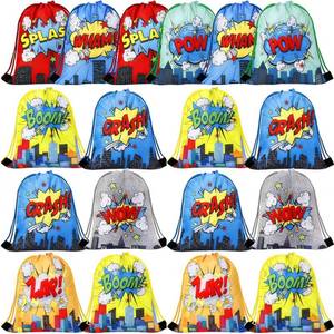 lot 4271 image: Clabby 12 Pcs Hero Party Drawstring Backpacks Bulk Hero Party Favors Gift Bags Comic Book Boom Goodie Candy Treat Bag for Birthday Party