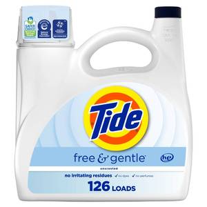 lot 5256 image: Tide Free and Gentle Liquid Laundry Detergent, 126 Loads, 166 fl oz, Tide Laundry Detergent, Clean Laundry Detergent