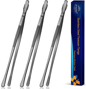 lot 6254 image: JETKONG 3 Pcs 14-Inch Long Stainless Steel Thin Tongs Heavy Duty Kitchen Cooking Tweezers Tongs (14 14 14 Inch, Black) lot of 3