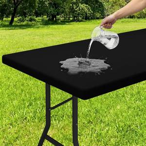 lot 6292 image: Smiry Rectangle Tablecloth, Elastic Fitted Flannel Backed Vinyl Tablecloths for 6ft Folding Tables, Waterproof Wipeable Table Covers for Indoor, Outdoor, Picnic and Camping (Black, 30inx72in)