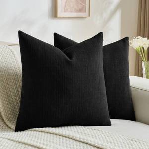 lot 6301 image: FUTEI Pack of 2 Solid Chenille Throw Pillow Covers 18x18 Inch Soft Cozy Wheat Ear Striped Textured Decorative Cushion Cases Modern Farmhouse Accent for Couch Bed Living Room, Black