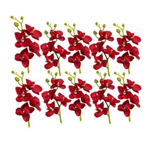 lot 6336 image: Rikyo 10 Set Red Artificial Phalaenopsis Orchid Flowers, 7in Tall Stems 40 Detachable Flower Head Orchids for Centerpieces Vase Fillers, Home Decor Bridal Wedding Party Birthday Cake Ornaments