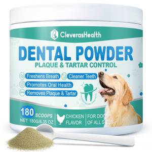 lot 6341 image: CleverasHealth Dog Dental Powder for Teeth Cleaning and Fresh Breath - Reduce Pet Plaque and Tartar Remover Made Easy Supply for All Breeds Chicken Flavor