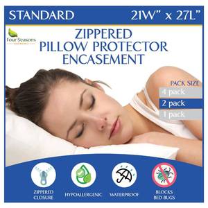 lot 6355 image: Four Seasons Essentials Standard Pillow Protectors (Set of 2) � Zippered Waterproof Pillow Covers Hypoallergenic Dust Proof Pillowcase Encasement Cover