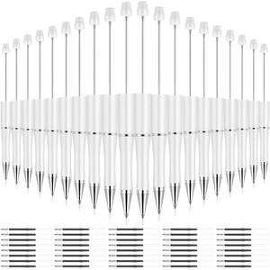 lot 6359 image: Outus 20 Pcs Beadable Pens, Plastic Bead Pens Bulk Colored, Black Ink Beaded Pen Cute DIY Pen, Extra Refills for Make Gifts for Women Men Wedding Graduation Gift Office Supplies(White)