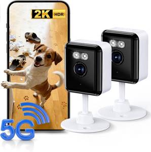 lot 6365 image: Gianteye 2K Indoor Security Camera (2-Pack), Dual-Band 2.45GHz WiFi Pet and Baby Monitor, AI Event Detection with Smart Search, Color Night Vision, 2-Way Audio, Human Detection, US App