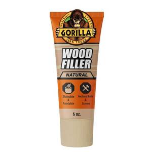 lot 6367 image: Gorilla All Purpose Wood Filler  Natural Color  6 Ounce Tube - Water Resistant for Indoor or Outdoor Projects and Repairs